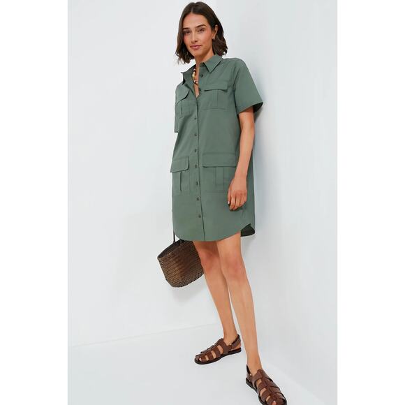Tuckernuck 100% Cotton Green Nala Short Sleeve Shirt Mini Dress Size Medium